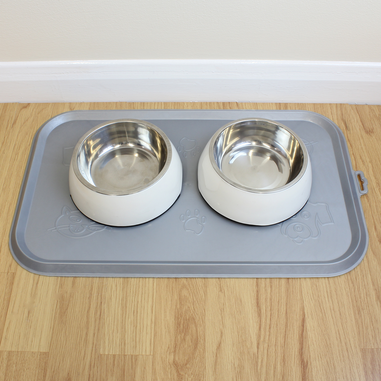 Grey Place Mat for Pet Food Bowl & Dish Cat/Kitten/Dog/Puppy Rubber Feeding Tray